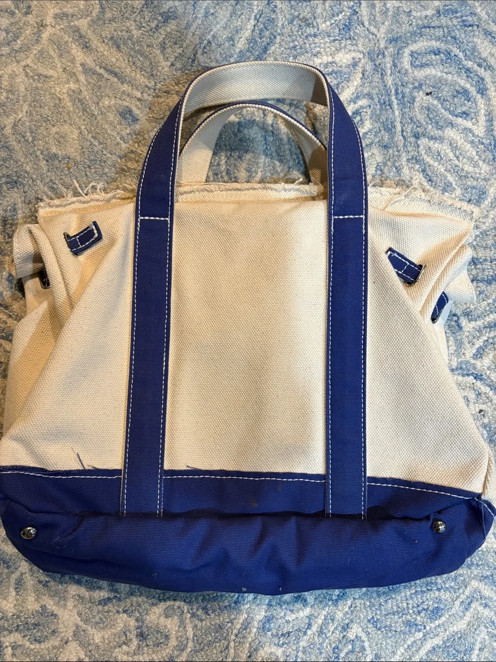 Canvas Tote Bag in Cream with Blue Accents - Women Bags Totes